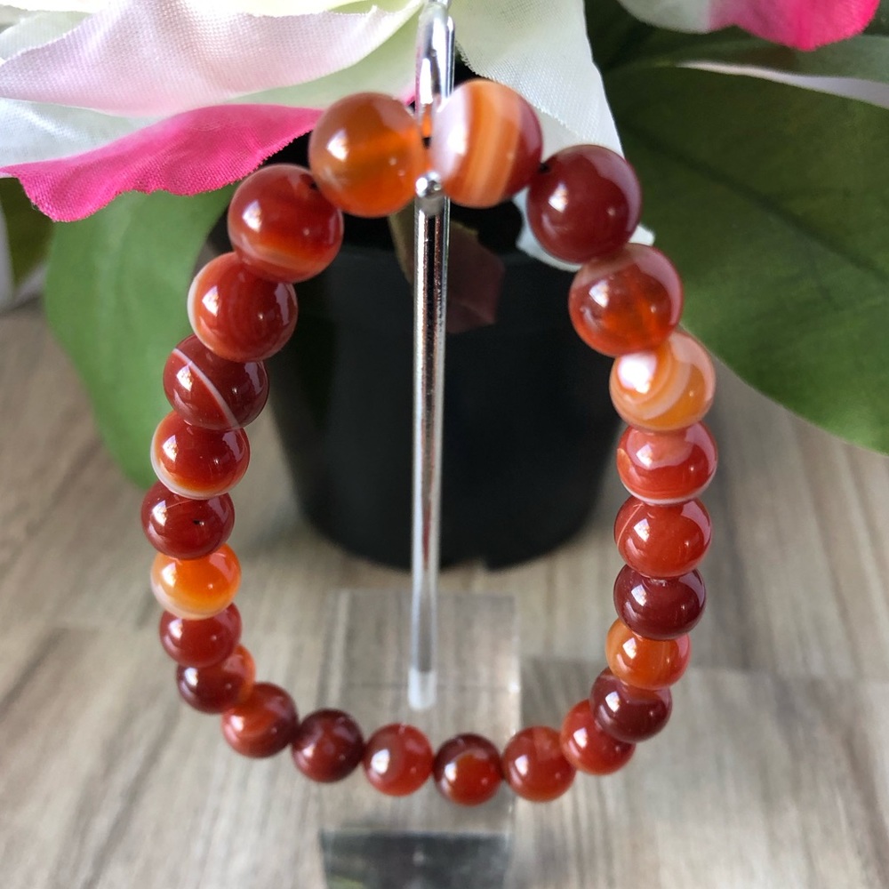 Red Agate Natural Stone Beads Stretchable Bracelet 7" - 8mm Beads Best Gift